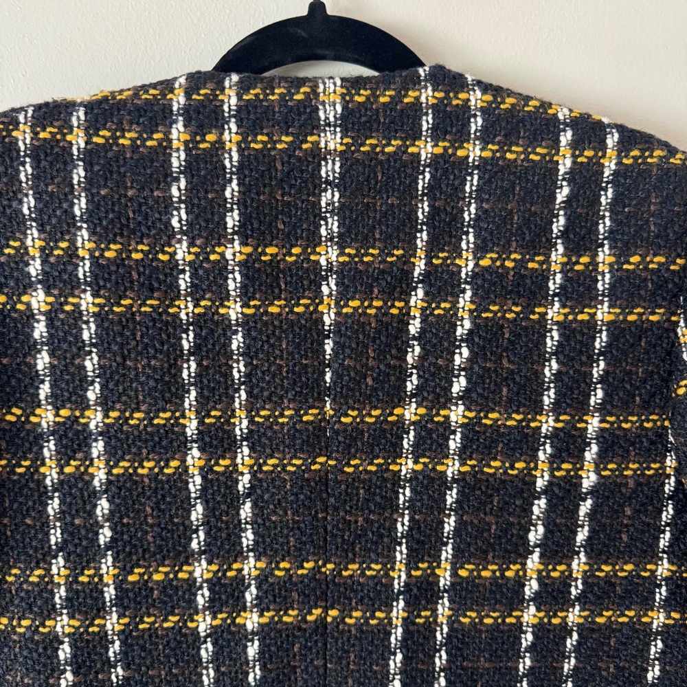 L’AGENCE Belmont Fringe Tweed Jacket Black Yellow Plaid Gold Buttons NWT Size 8 - Picture 7 of 16